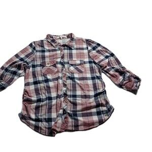 Eden Olivia Women's XL Maternity Long Roll Tab Sleeves Flannel Plaid Side Ruched